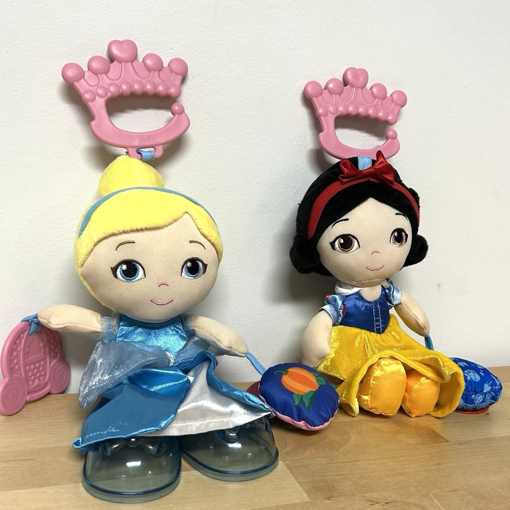 Disney Baby Plush Activity Toys Cinderella Snow White Multi-Sensory Teether 2pc
